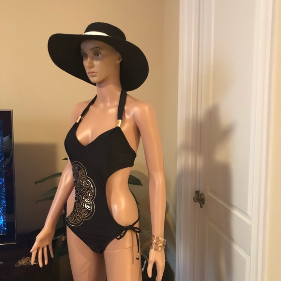Black w/Gold Detail  1 PC.Bathing Suit - Picture 3 of 8